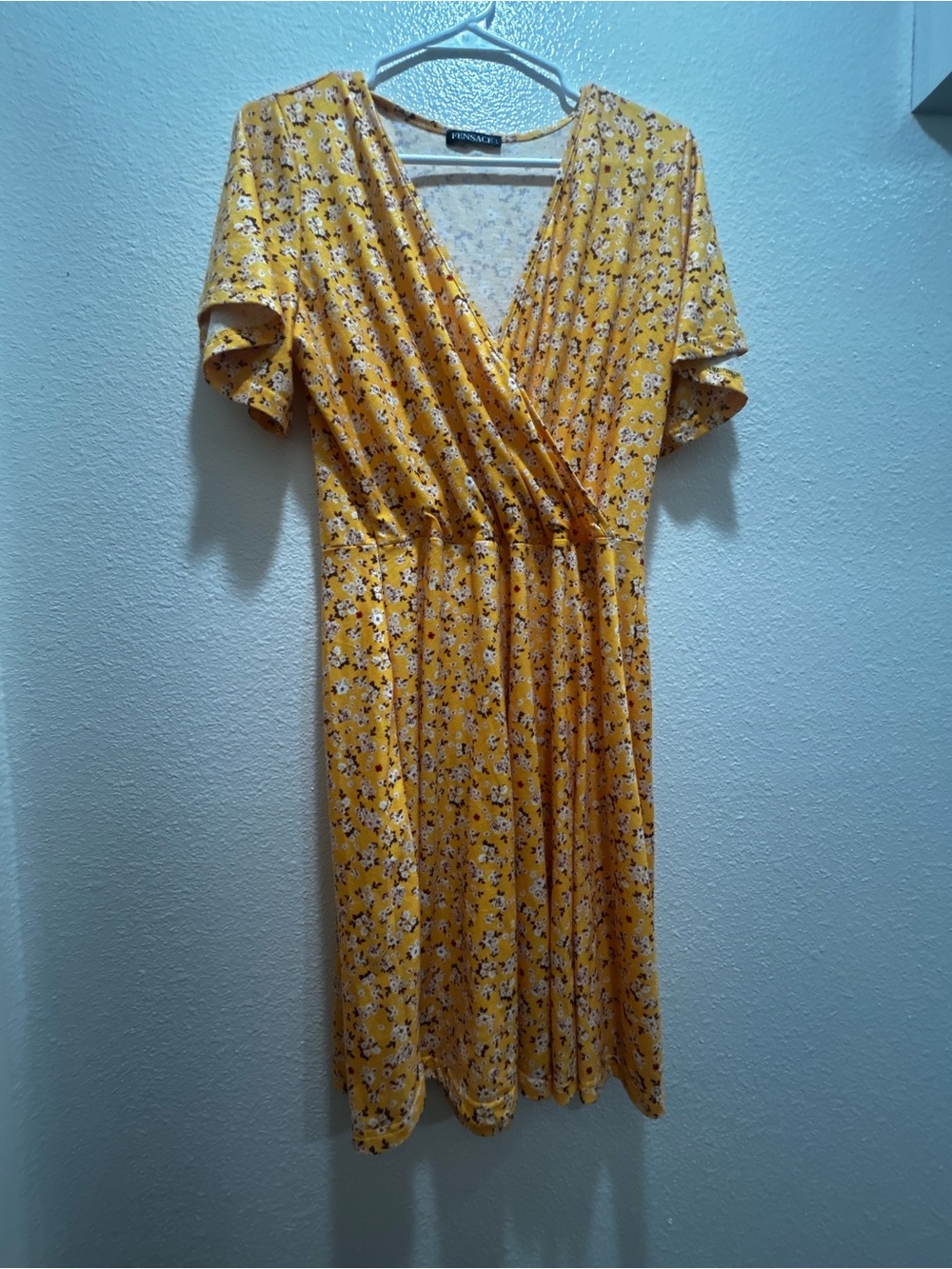 Primark Mustard Yellow Floral Wrap-Style Midi Dress